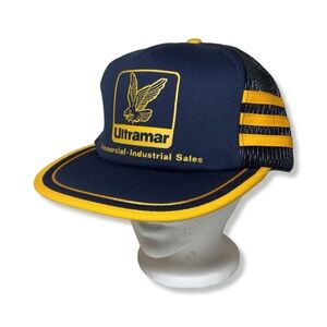 Vintage 80s Ultramar Navy and Yellow Trucker Hat